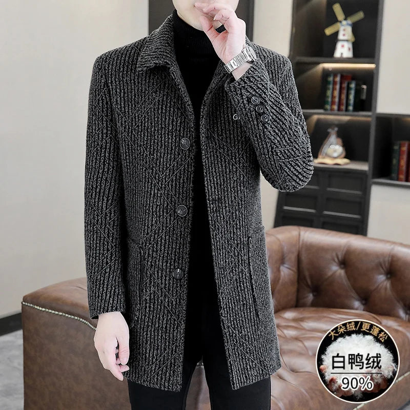 Casual Men's White Duck Down Liner Woolen Coats 2025 Winter Outwear Windproof Warm Puffer Jackets Thicken Slim Overcoat Clothing