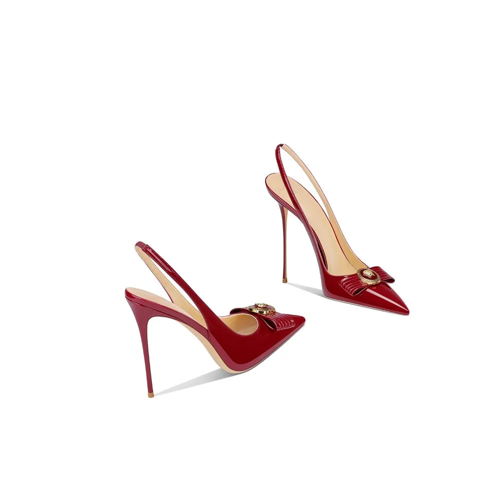 2025 Summer Women Burgundy High Heels Pointed Toe Stiletto Elegant French Style Petite Shoes