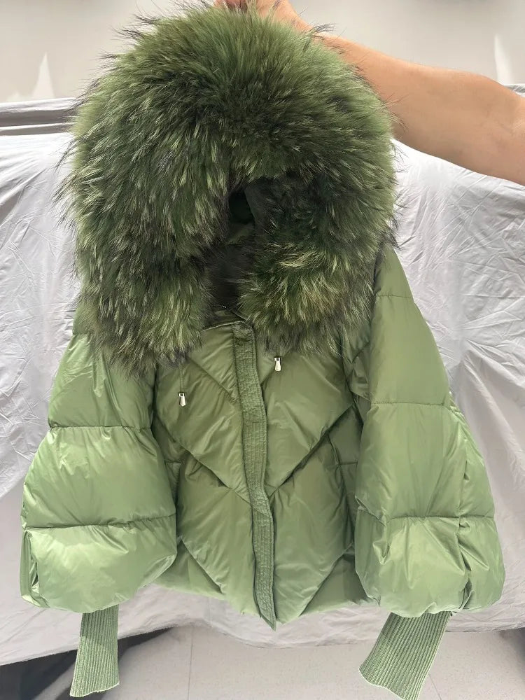 OFTBUY Loose Hooded Real Fox Fur Collar Puffer Jacket Women New Winter Oversize Clothing Thick Warm Raccoon Fur Down Coat Female