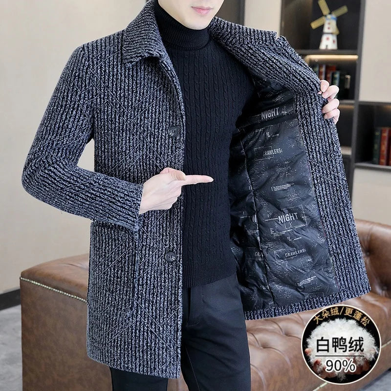 Casual Men's White Duck Down Liner Woolen Coats 2025 Winter Outwear Windproof Warm Puffer Jackets Thicken Slim Overcoat Clothing