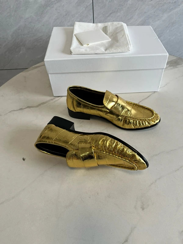 Jenny&Dave Fashionable Leather Retro Crocodile Leather Loafers Shoes Women Nordic Minimalist And Casual Flat Shoes