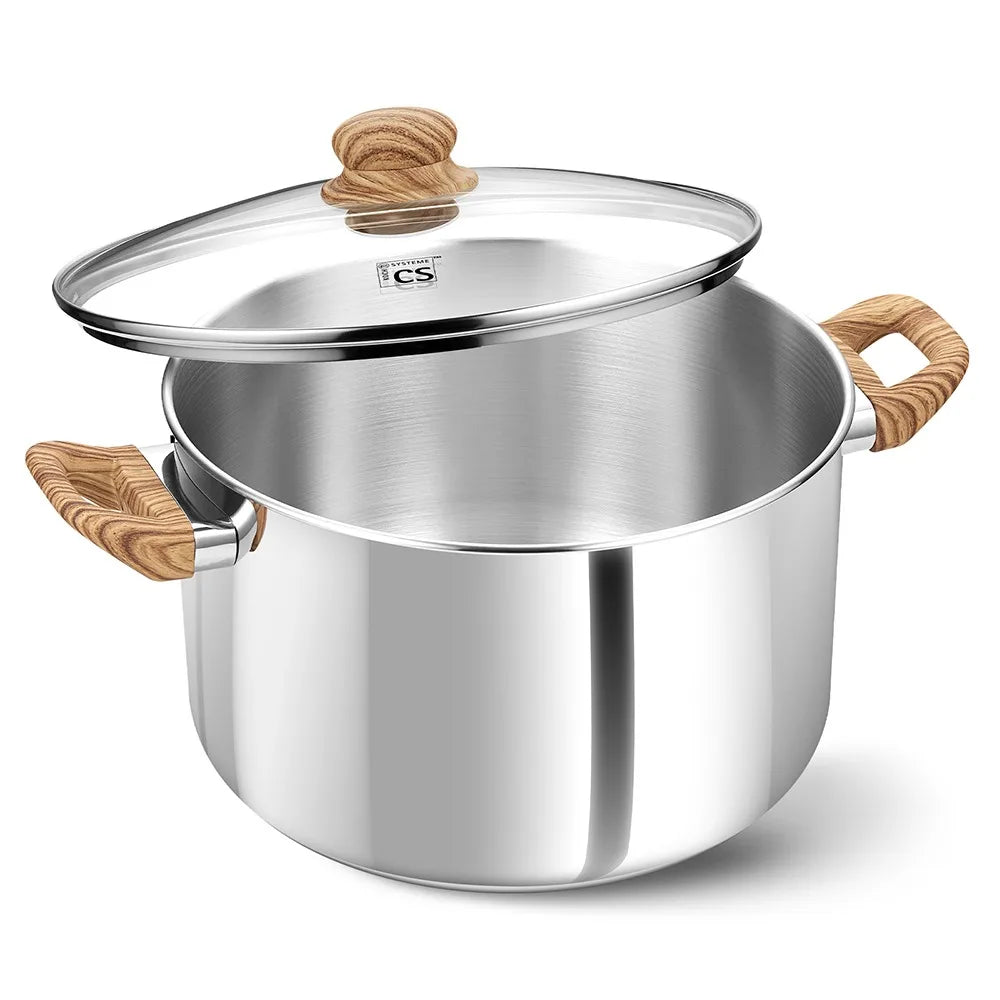 CSK Stainless Steel Pot 8 Quart Stock Pot with Visible Lid for Soup Pasta Vegetable Double Handle Dishwasher Safe