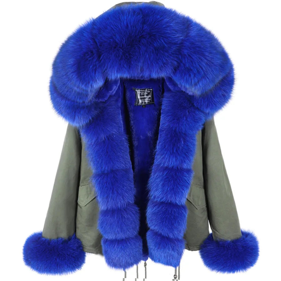 MAOMAOKONG 2025 Real Fur Coat New Fashion Fox Fur Collar Winter Women's clothing Removable Lining Thickened Jacket Short Parka