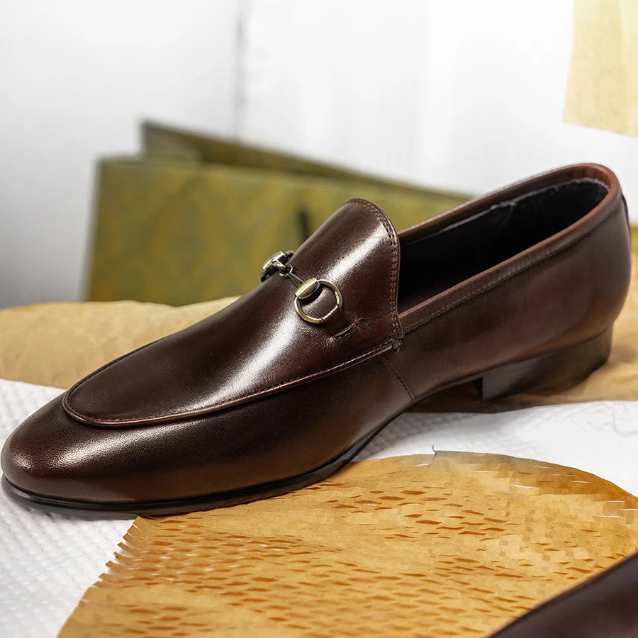 "2025 Men's Luxury Horsebit Loafers | Premium Cowhide Leather Business Casual Shoes | Italian Style Slip-On Dress Shoes