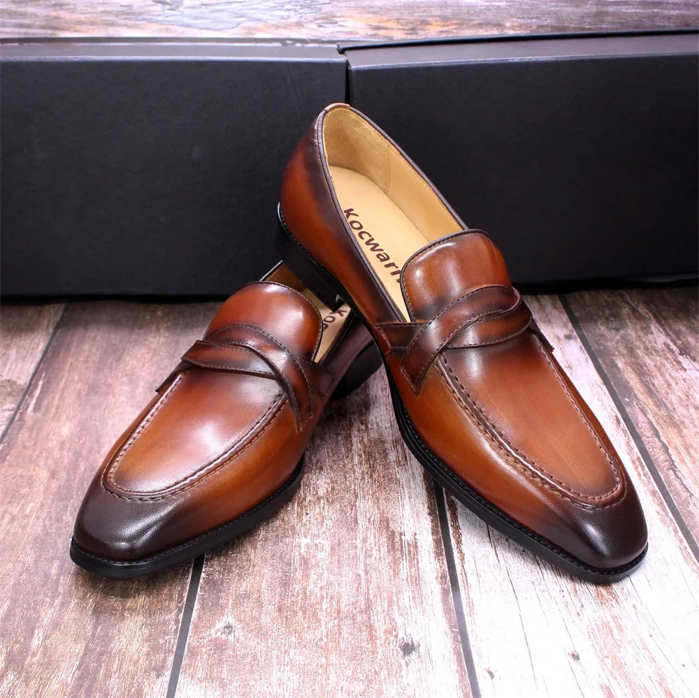 New top layer cowhide casual leather shoes for men's business moccassin high-end leisure flat shoes loafers