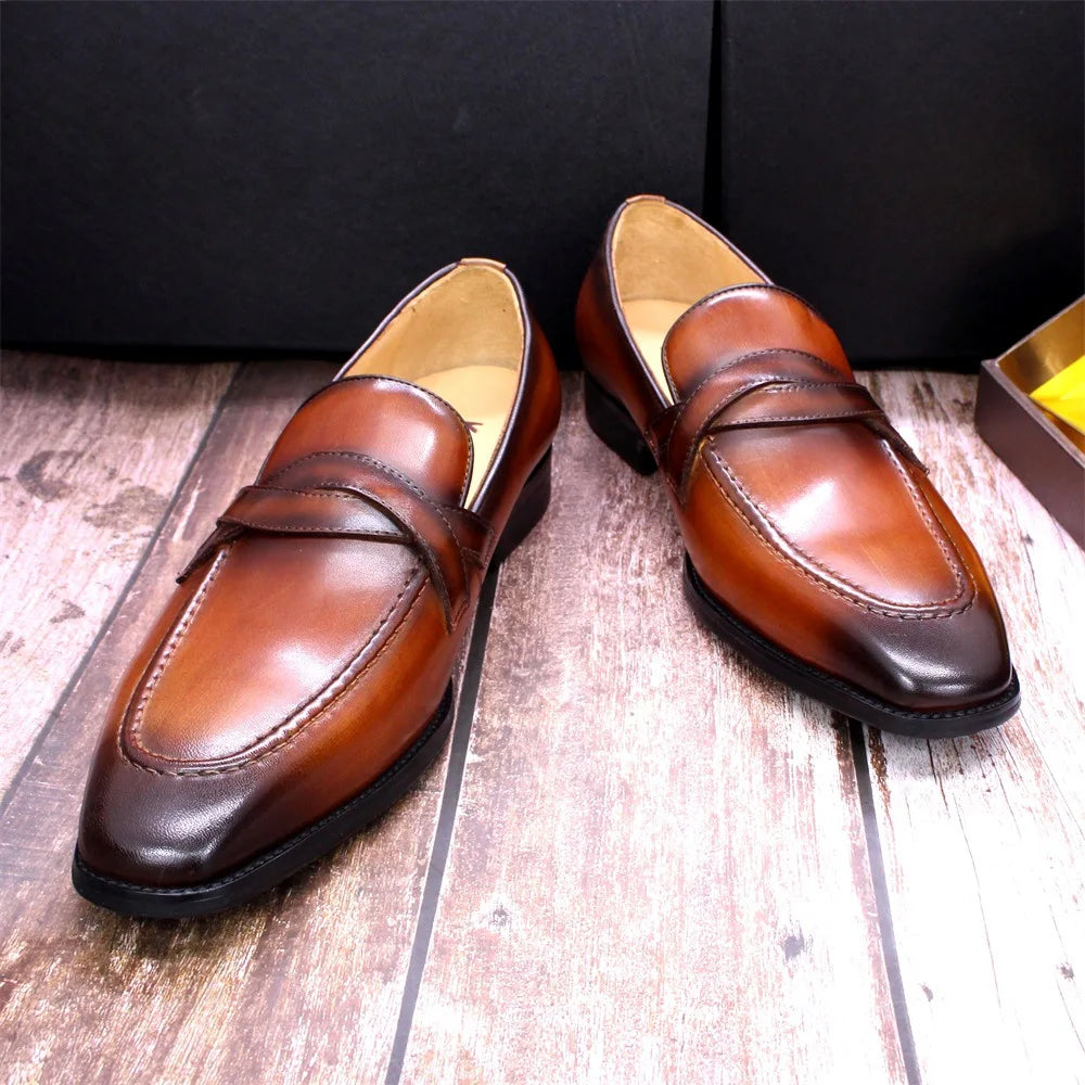 New top layer cowhide casual leather shoes for men's business moccassin high-end leisure flat shoes loafers