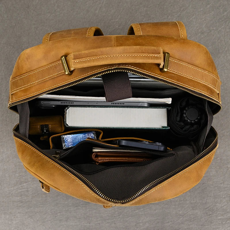 Fasshion Leather Backpack For Men Male Luxury Laptop Bagpack Bag Genuine Leather Male Backpack Travel Bag Vintage Style Men Bag