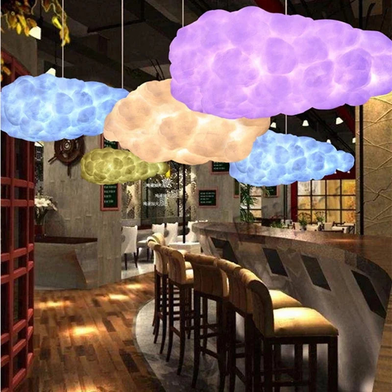 White Floating Cloud Ceiling Chandelier Cotton Lampshade Hanging Lamp Clothing Store Shopping Bedroom Living Room Lighting Decor