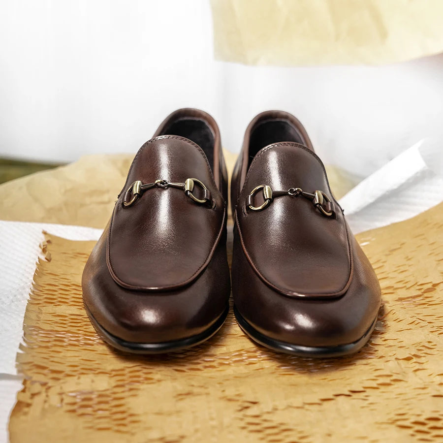 "2025 Men's Luxury Horsebit Loafers | Premium Cowhide Leather Business Casual Shoes | Italian Style Slip-On Dress Shoes