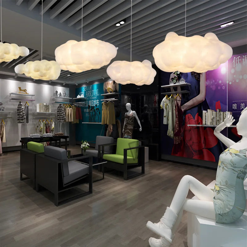 White Floating Cloud Ceiling Chandelier Cotton Lampshade Hanging Lamp Clothing Store Shopping Bedroom Living Room Lighting Decor