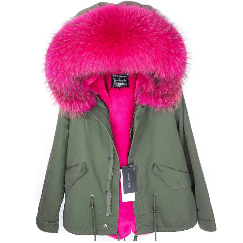 MAOMAOKONG 2025 Real Fur Coat New Fashion Fox Fur Collar Winter Women's clothing Removable Lining Thickened Jacket Short Parka