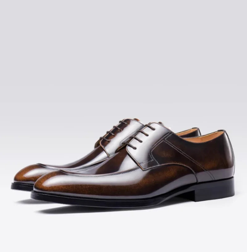 New autumn business formal leather shoes for men, genuine leather pointed toe laced British men's shoes, handmade black trendy m
