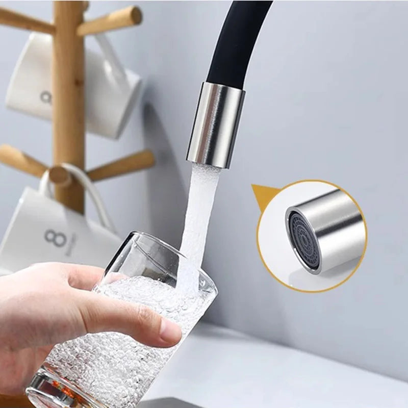 Rotatable Universal Bending Kitchen Sink Hot and Cold Dual-use Faucet 304 Stainless Steel Silicone Tube Sink Faucet