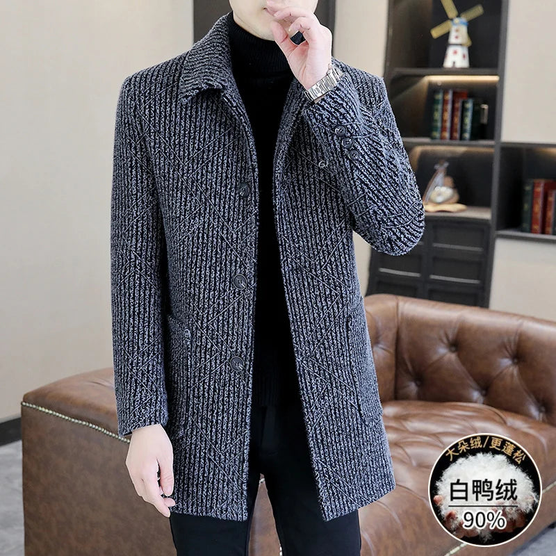 Casual Men's White Duck Down Liner Woolen Coats 2025 Winter Outwear Windproof Warm Puffer Jackets Thicken Slim Overcoat Clothing